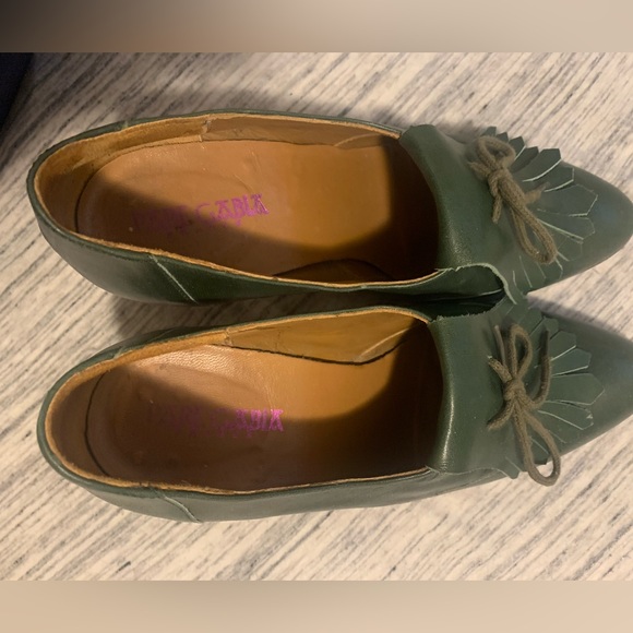 Paregabia Green Leather Heels with Fringe and Laces - Picture 9 of 11